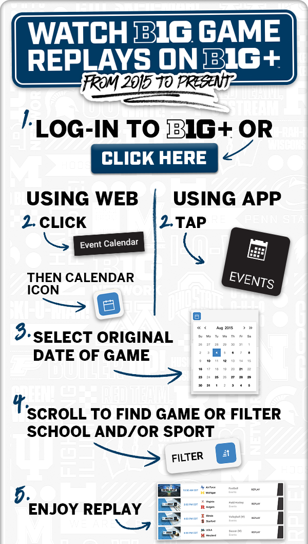 Watch B1G game replays on B1G+